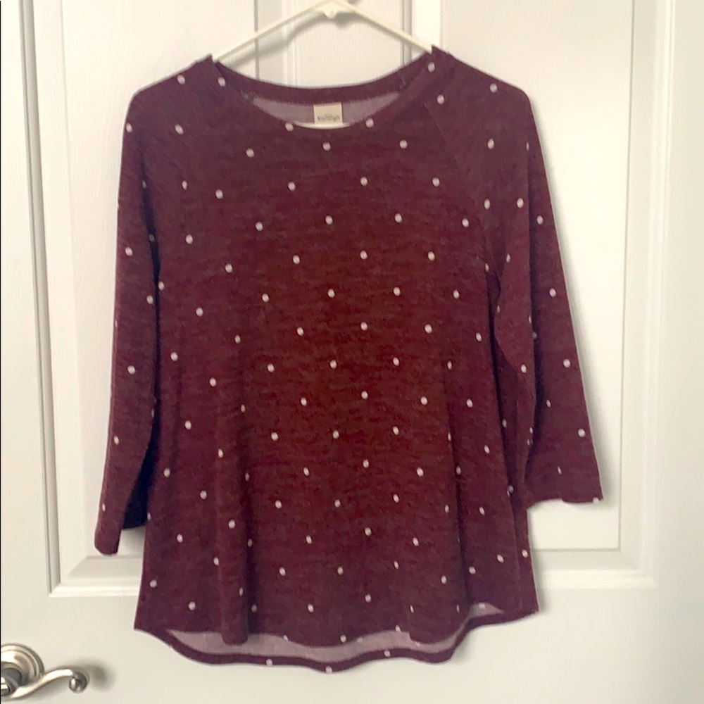Maroon white polka dot top